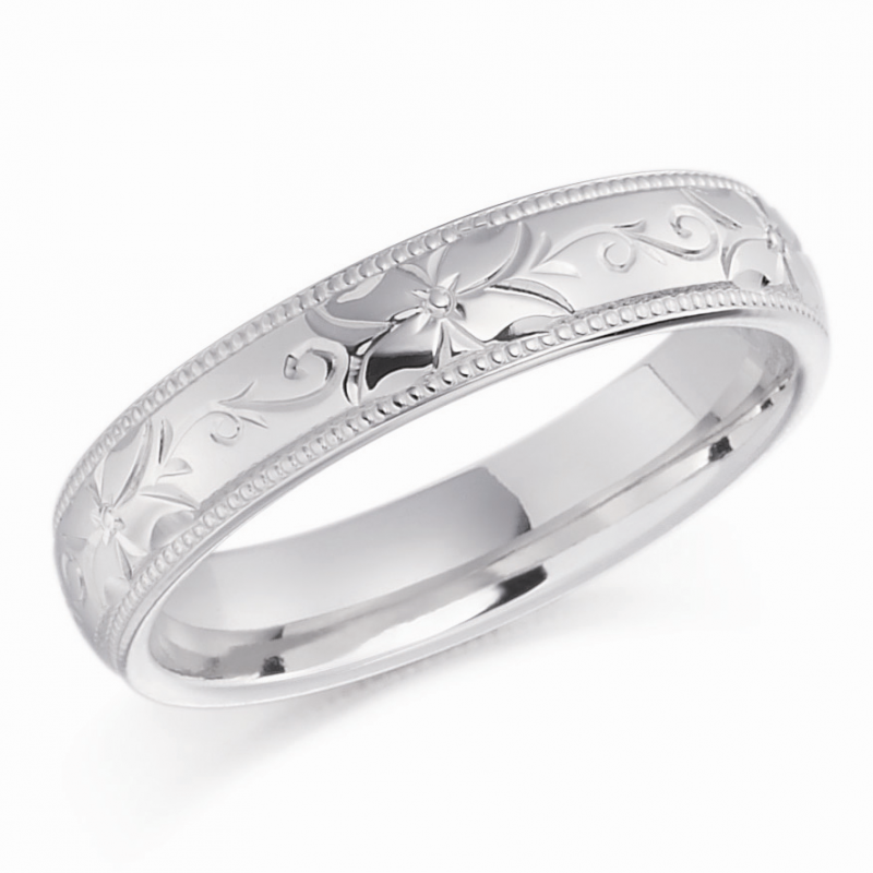 Palladium Hand Engraved Floral Design Wedding Ring | Smooch