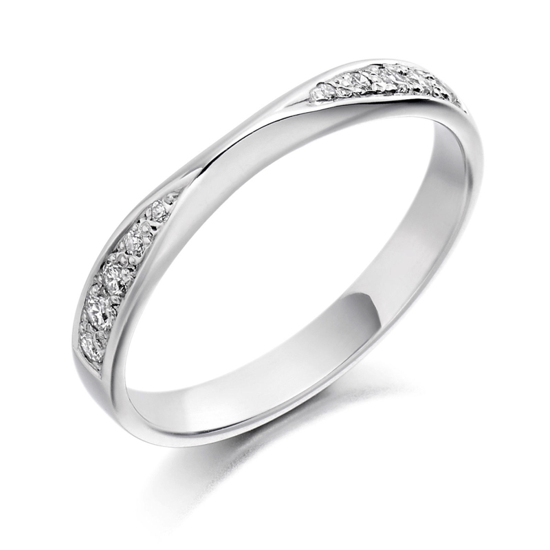 2.5mm 9ct White Gold Diamond Tapered Wedding Ring | Smooch