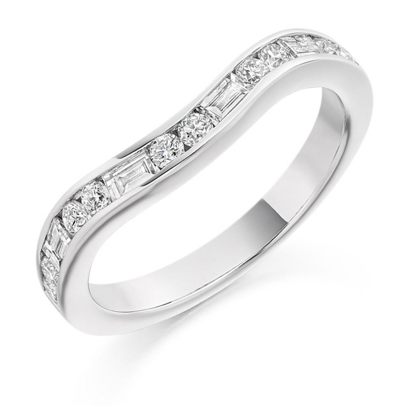 9ct White Gold Baguette and Brilliant Cut Curved Wedding