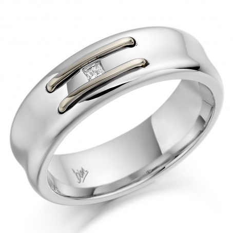 18ct White Gold Rhodium and Unrhodiumed Mixed Wedding Ring