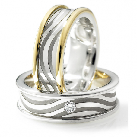 14ct White and Yellow Two-Tone Diamond Matching Rings
