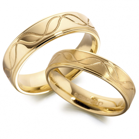 14ct Yellow Gold Patterned Matching Wedding Ring Set