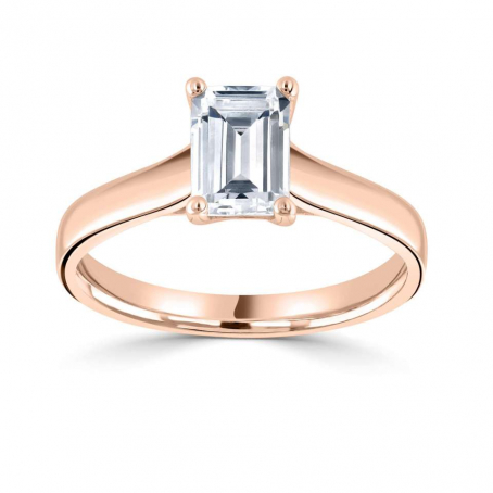 18ct Rose Gold Single Stone Emerald Cut Diamond Engagement Ring