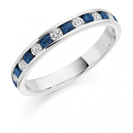18ct White Gold Blue Sapphire and Diamond Half Eternity Ring