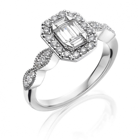 18ct White Gold Diamond Art Deco Style Engagement Ring