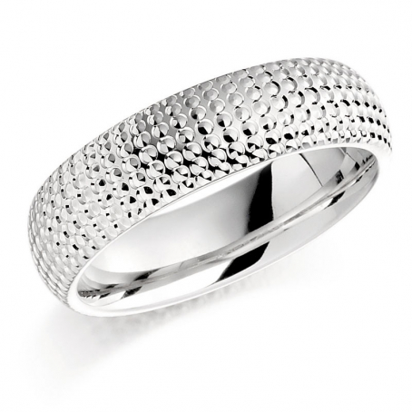 18ct White Gold Golf Ball Patterned Style Wedding Ring