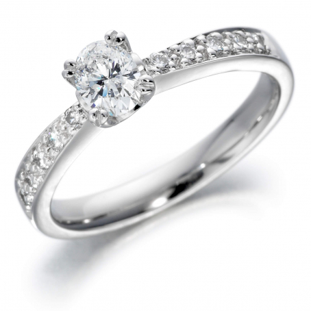 18ct White Gold Oval and Brilliant Cut Engagement Ring