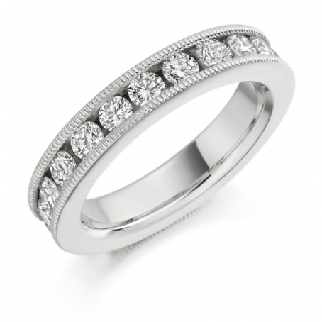 18ct White Gold Patterned Edge Diamond Wedding Ring