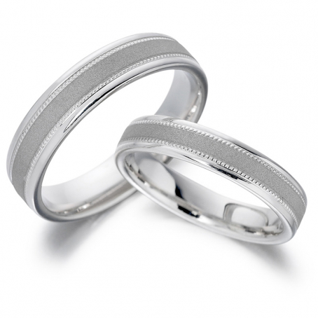 18ct White Gold Patterned Matching HIS and HERS Wedding Rings