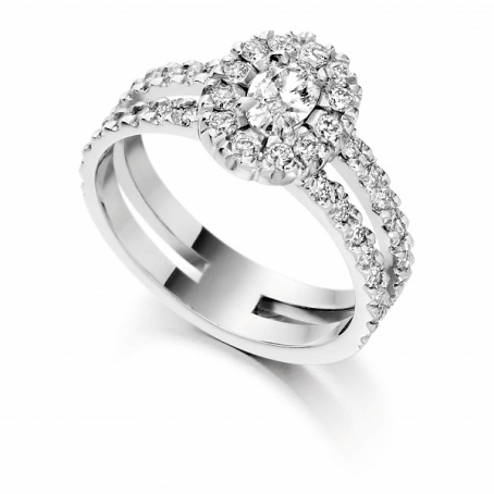 18ct White Oval and Brilliant Cut Diamond Engagement Ring