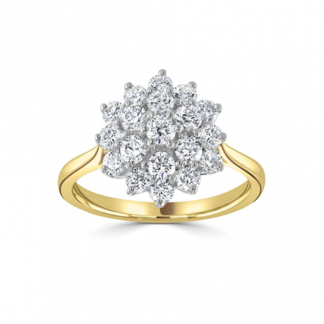 18ct Yellow and Platinum Diamond Cluster Engagement Ring