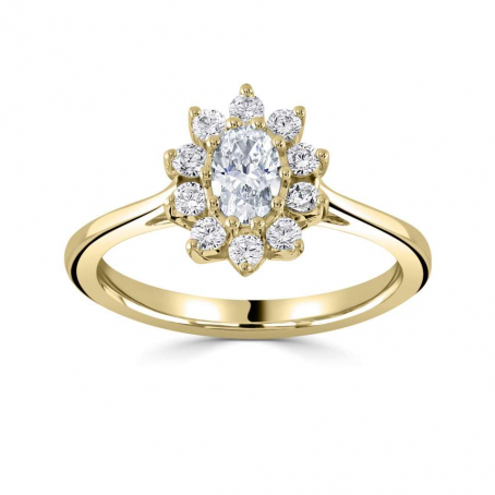 18ct Yellow Brilliant Cut Round Diamond Cluster Engagement Ring