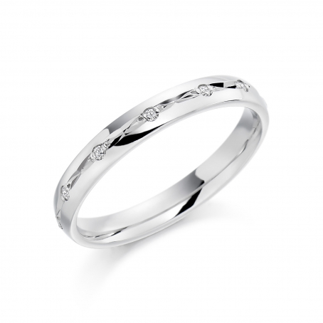 9ct White Gold Diamond patterned Wedding Ring