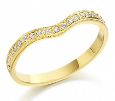 18ct Yellow Gold Curved Diamond Wedding Ring