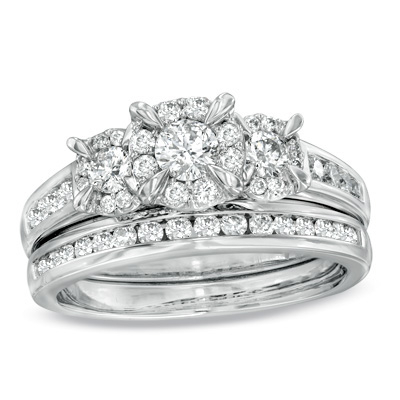 14ct White Gold Diamond Rings Matching Set