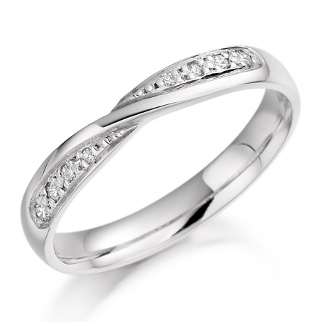 9ct White Gold Delicate Diamond Crossover Wedding Ring