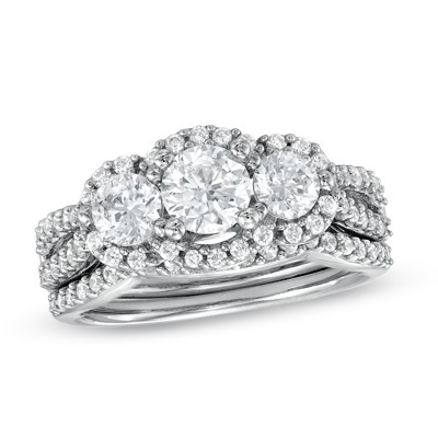 Palladium Diamond Engagement and Wedding Ring Set