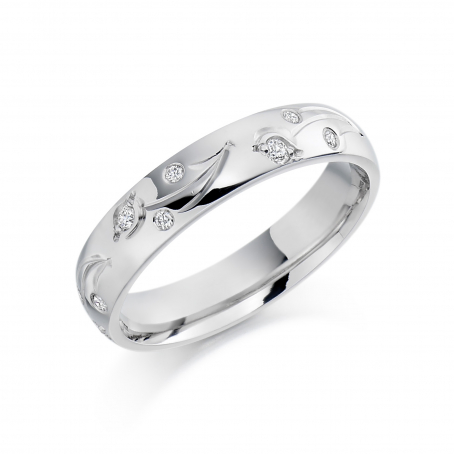 Palladium Diamond set Engraved Wedding Ring