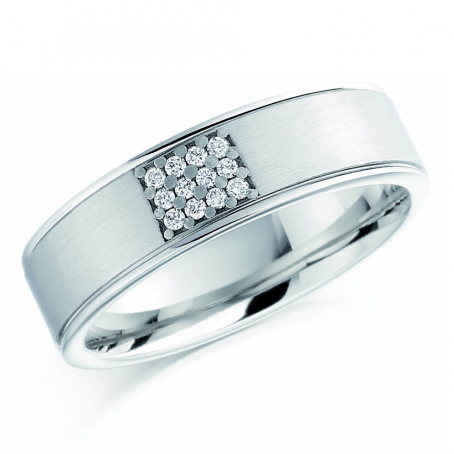 9ct White Gold Diamond Set Claw Mens Wedding Rings