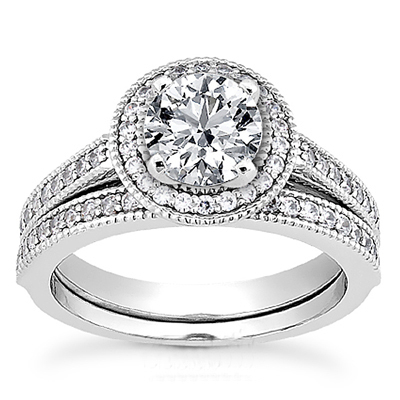 9ct White Gold Diamond Wedding and Engagement Ring Set