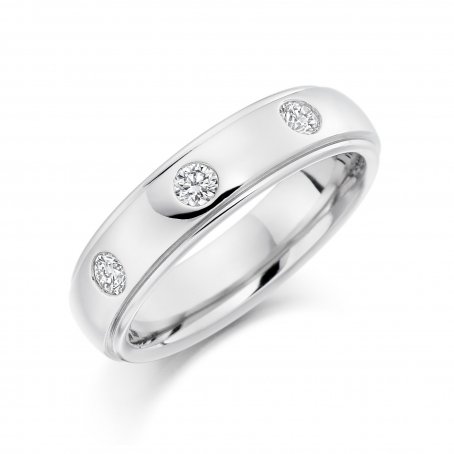 Palladium Three Stone Rolled Edge Wedding Ring