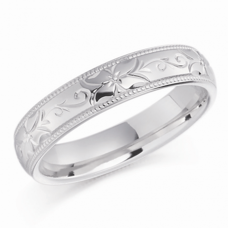 Palladium Hand Engraved Floral Design Wedding Ring