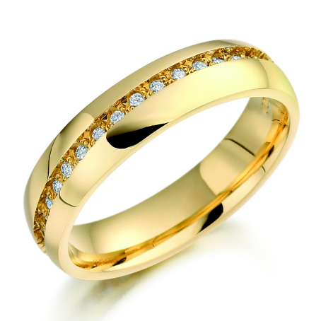 Ladies 18ct Yellow Gold Claw Set Channel Diamond Wedding Band