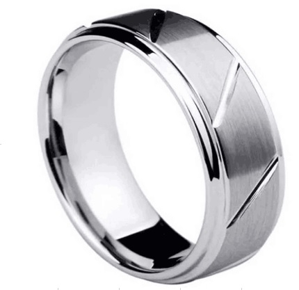 Diagonally patterned Gents Tungsten Wedding Ring