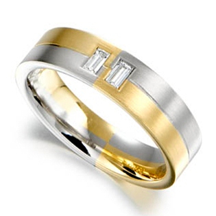 18ct Yellow and White Gold Baguette Diamond Wedding Ring