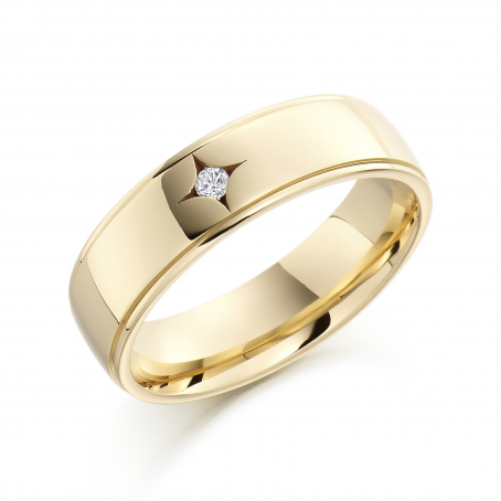 9ct Yellow Gold Star Set Diamond Wedding Ring