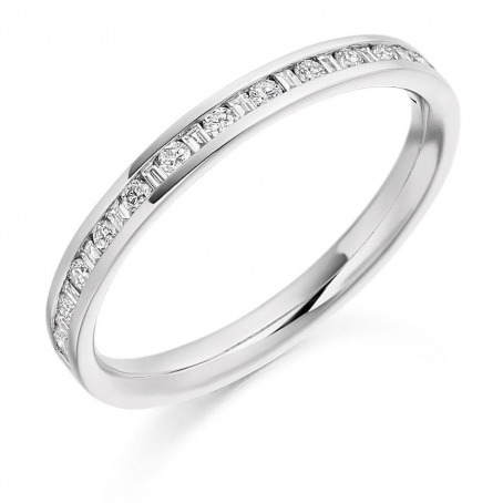 9ct White Gold Baguette and Brilliant cut Half Set Ring