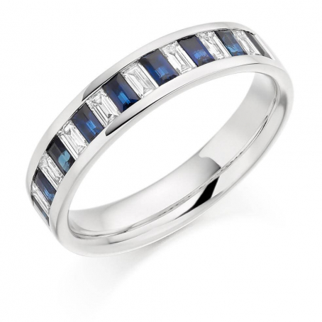 9ct White Gold Diamond and Blue Sapphire Baguette Ring