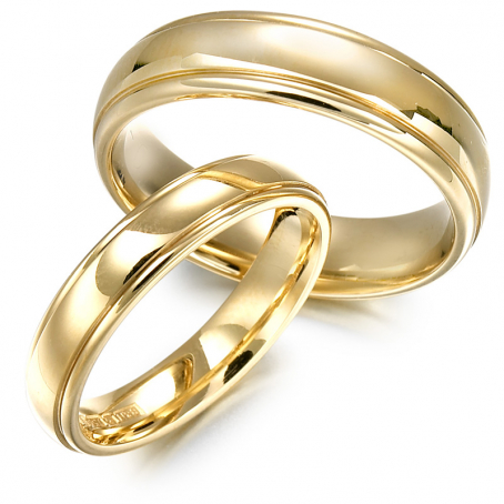 9ct Yellow Gold Rolled Edge Matching Wedding Ring Set
