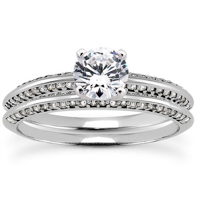 9ct White Gold Diamond Wedding and Engagement Ring Set