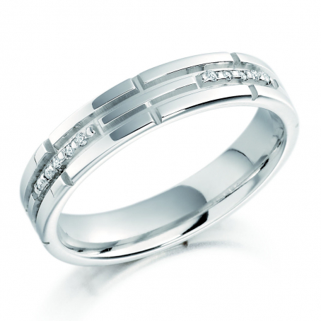Palladium Diamond Set Patterned Ladies Wedding Ring