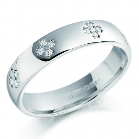 9ct White Gold Mens Diamond Set Wedding Ring