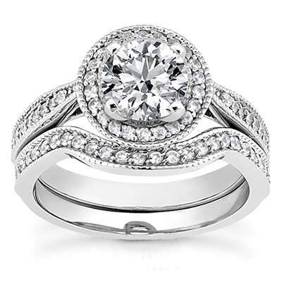 Palladium Diamond Engagement and Wedding Ring Set