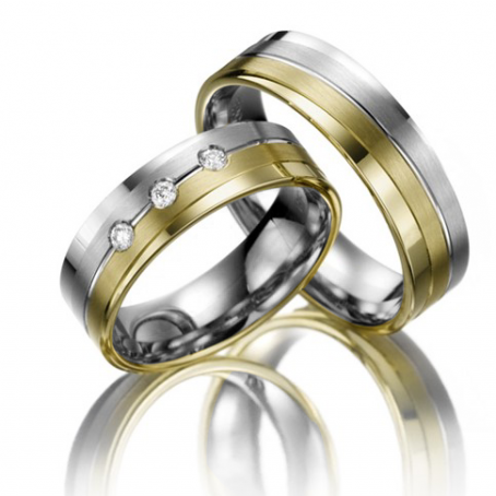 Palladium and 18ct Yellow Gold Wedding Ring Set