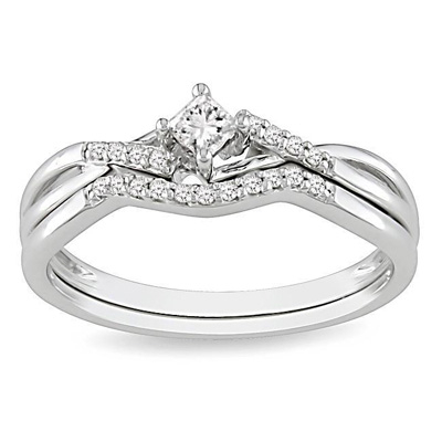 9ct White Gold Diamond Wedding and Engagement Ring Set