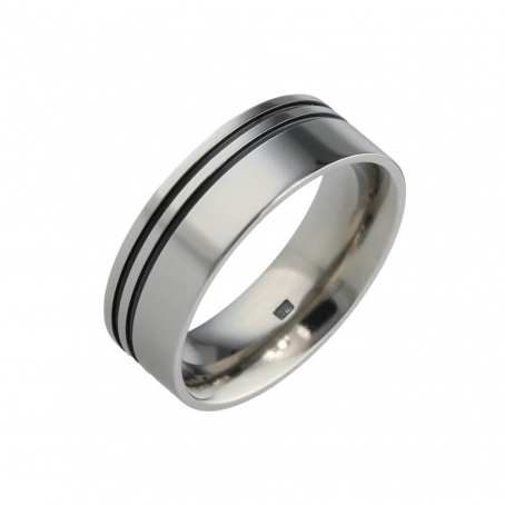 Titanium and Black Grooved Wedding Ring