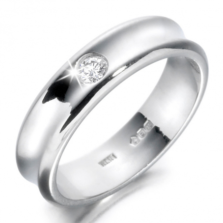 9ct White Gold Concave Diamond Wedding Ring