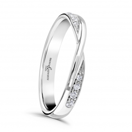 Diamond Set Cross Over Style Wedding Band - Sash