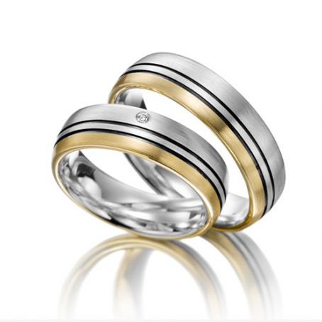 Palladium and 9ct Yellow Gold Two Colour Wedding Ring Set