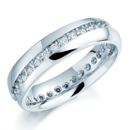 18ct White Gold Diagonally Set Claw Channel Set Wedding Ring