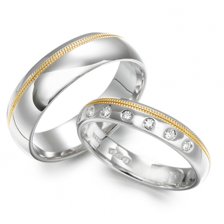 His and Hers Bi-Colour Wedding Ring Set