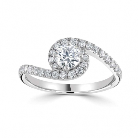 Palladium Diamond Set Halo Cross Over Style Engagement Ring