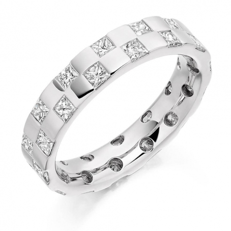 Palladium Princess Cut Stagger Set Diamond Wedding Ring