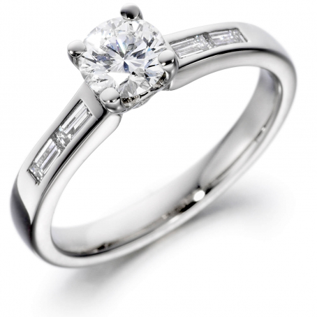 Platinum Brilliant and Baguette Cut Diamond Engagement Ring