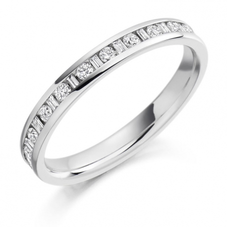 Platinum Brilliant and Baguette Cut Diamond Ring