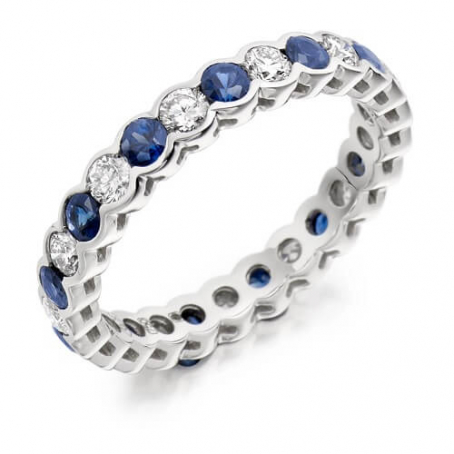 Platinum Diamond and Blue Sapphire Full Eternity Ring